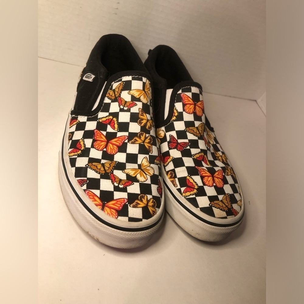 Vans Kids Slip-On Butterfly Checkered Shoes - Black and Multicolor - Picture 5 of 16